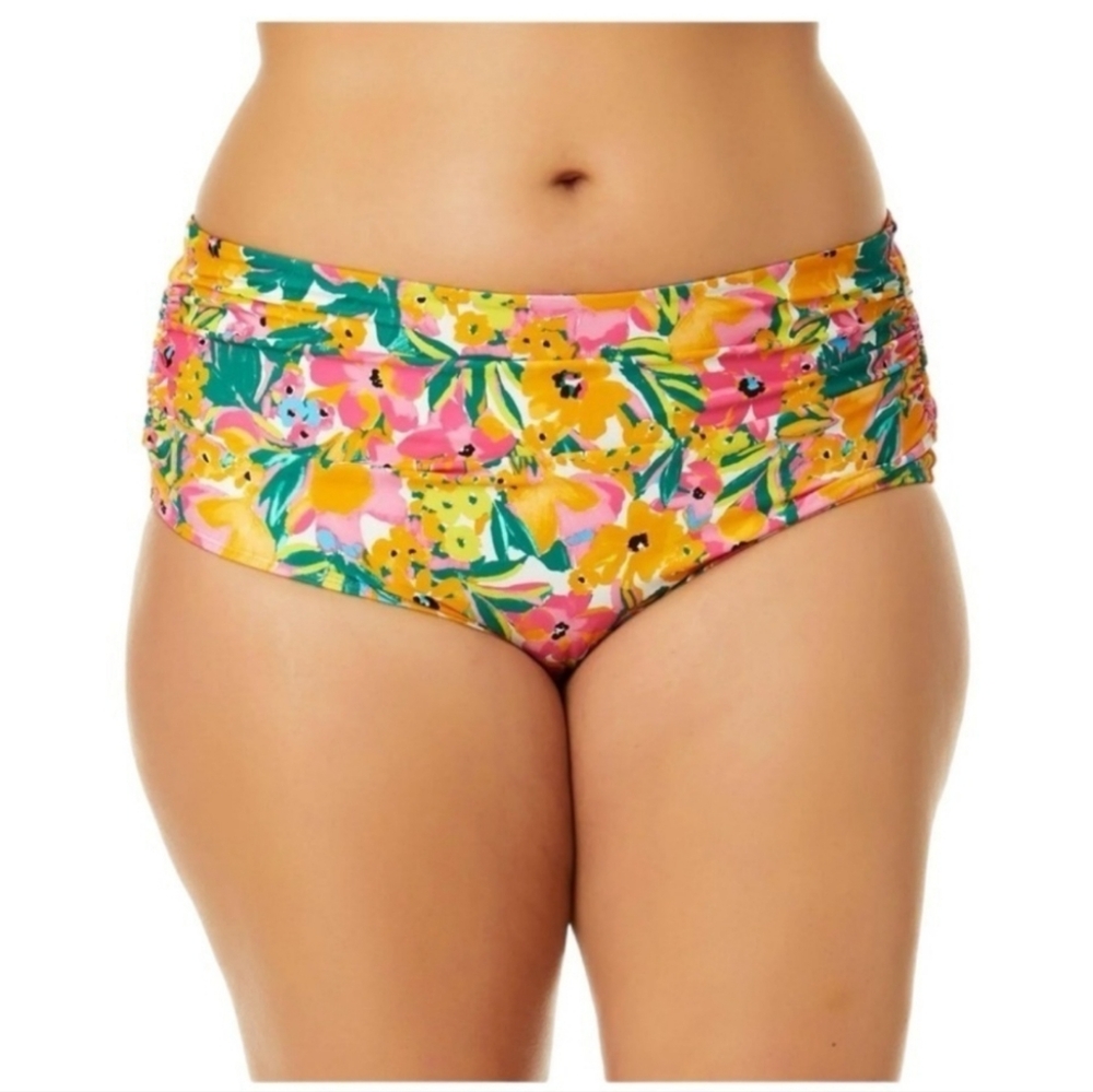 Anne Cole Convertible High Waist Shirred Swim Bottom Sunshine Floral Xl NWT